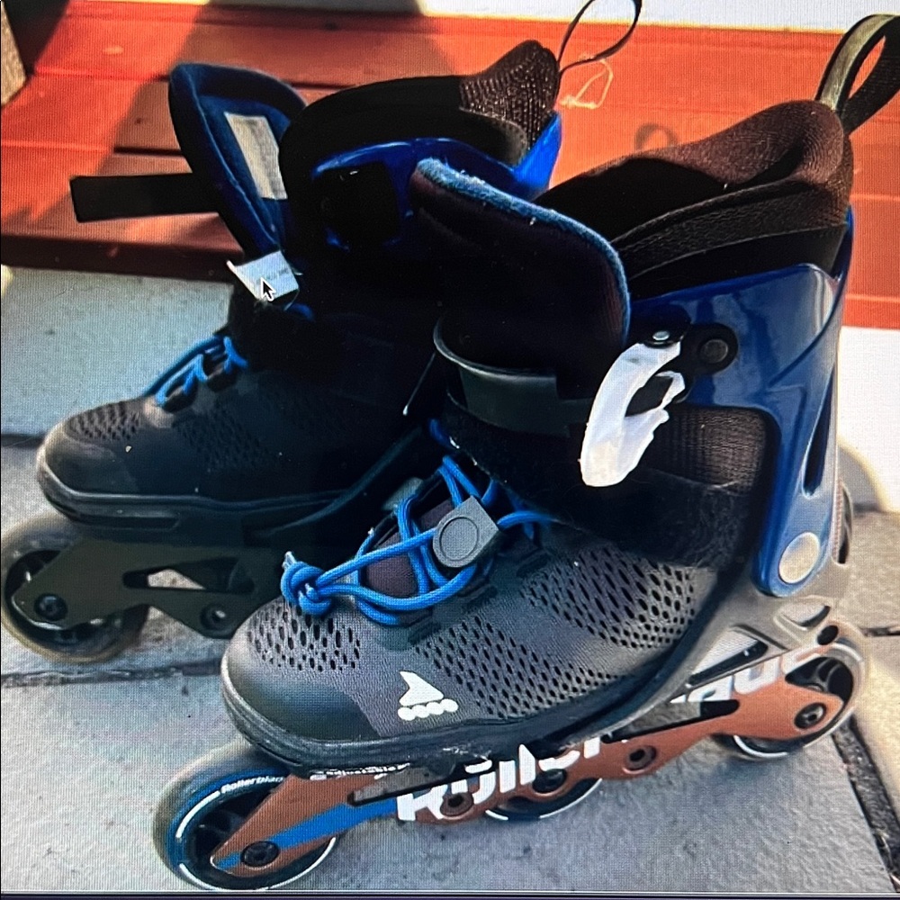 Rollerblade Kids Inline Skates - Black and Blue and Tubbs snowflake snowshoes